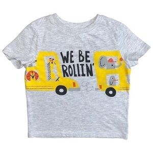 3/$15 Old Navy Boys Gray and Yellow School Bus Giraffes We Be Rollin T-Shirt 2T